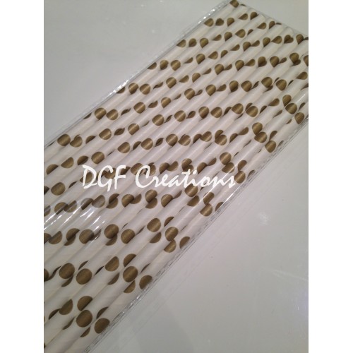 Polka Dot White & Bronze Pattern  Paper Straw click on image to view different color option